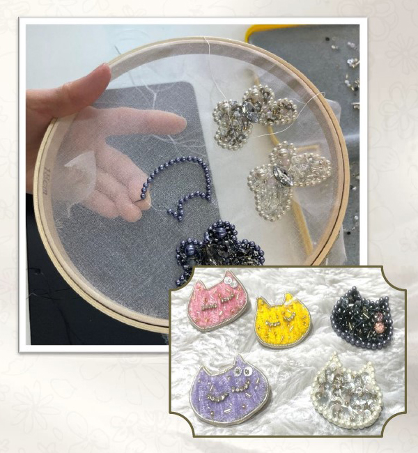 オートクチュール刺繍で作る ネコちゃんブローチ
